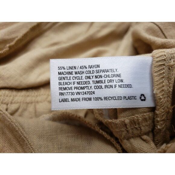 Fe Noel Womens Yoke Pants High Rise Drawstring Linen Blend Beige Sz 28 PLUS SIZE - Picture 5 of 9